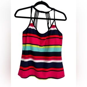 NEW JANTZEN Women’s Striped Tankini Top. Size L Color Red, Black and Multi
